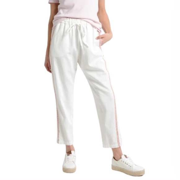 XiRENA Pants - XIRENA Rex white drawstring waist relax fit red pink side stripe pants